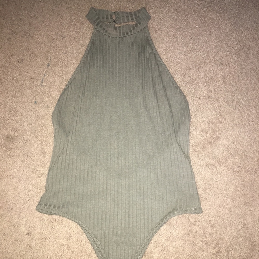 Sea Green Backless Halter Top Bodysuit
